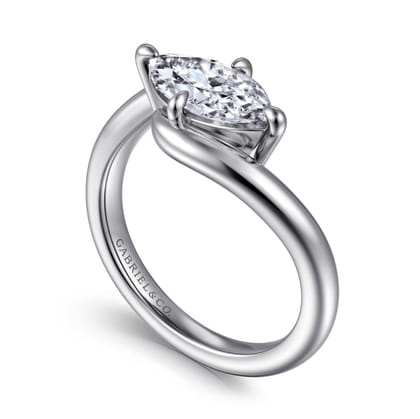 Freye - 14K White Gold Bypass Compass Prong Marquise Shape Diamond Engagement Ring