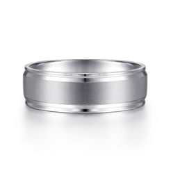 14K White Gold 7mm - Men's Wedding Band in Satin Finish