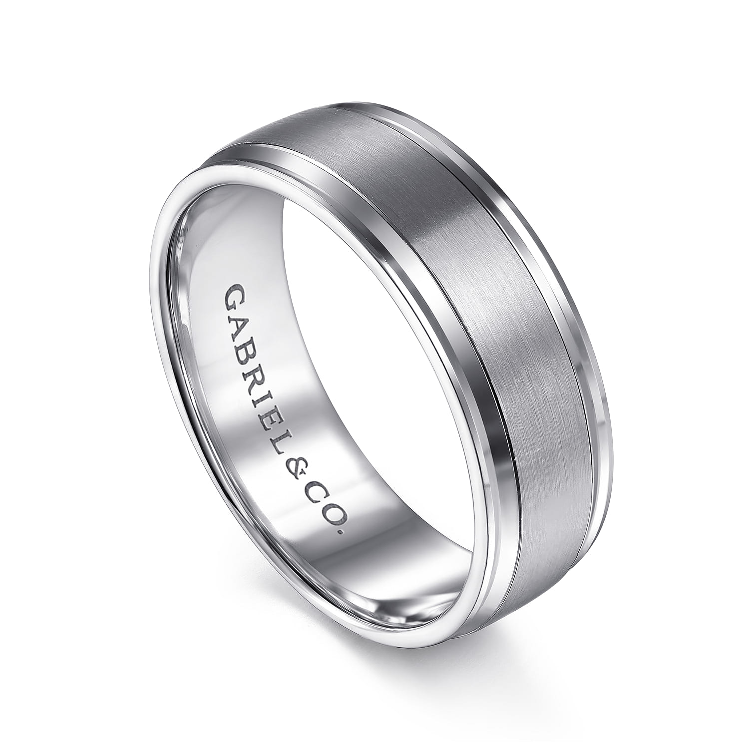 Gabriel - 14K White Gold 7mm - Men's Wedding Band in Satin Finish - Shot 3