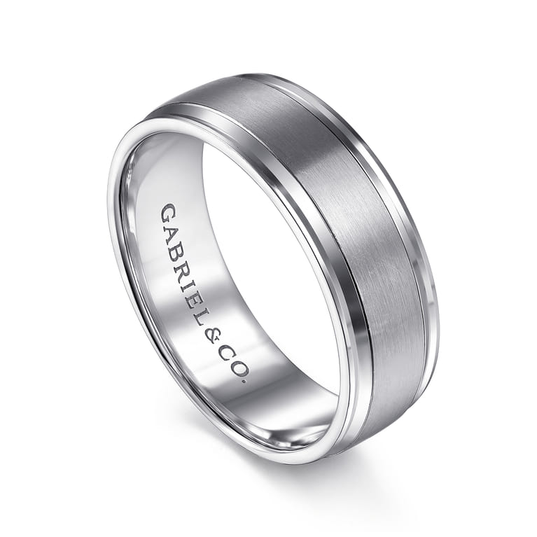 Gabriel - 14K White Gold 7mm - Men's Wedding Band in Satin Finish - Shot 3