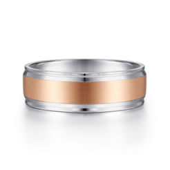 14K White-Rose Gold 7mm - Men's Wedding Band in Satin Finish