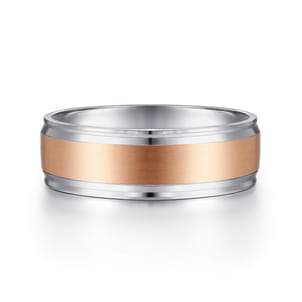 Gabriel - 14K White-Rose Gold 7mm - Men's Wedding Band in Satin Finish