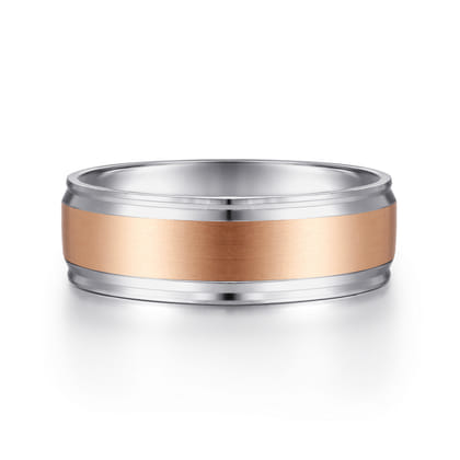 Gabriel - 14K White-Rose Gold 7mm - Men's Wedding Band in Satin Finish