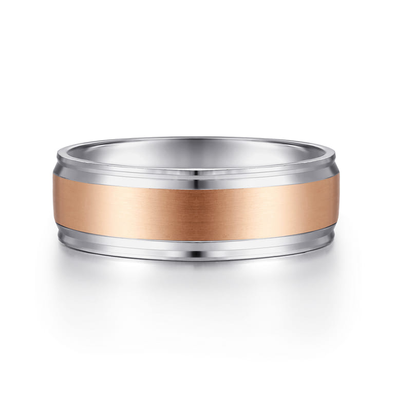 Gabriel - 14K White-Rose Gold 7mm - Men's Wedding Band in Satin Finish - Shot 1