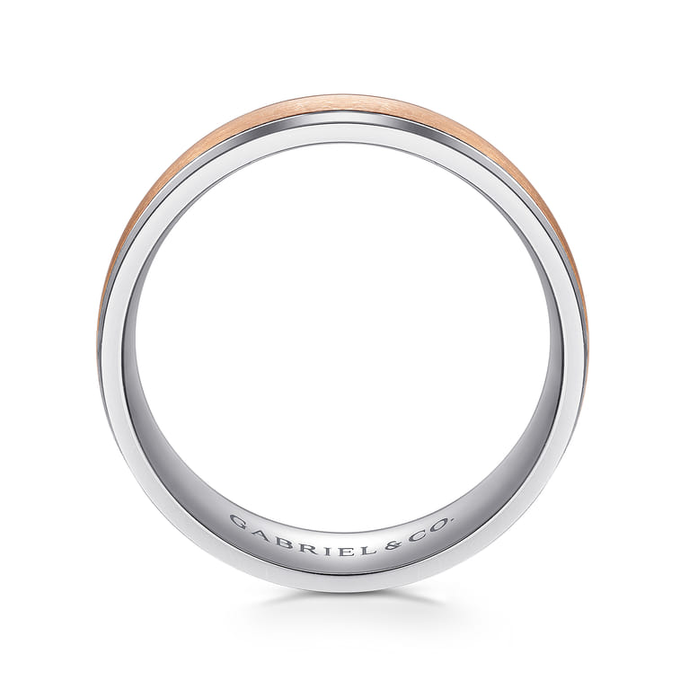 Gabriel - 14K White-Rose Gold 7mm - Men's Wedding Band in Satin Finish - Shot 2