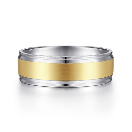 Gabriel - 14K White-Yellow Gold 7mm - Men's Wedding Band in Satin Finish
