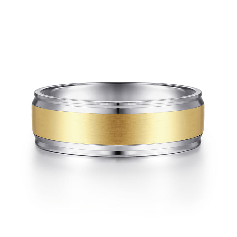 Gabriel - 14K White-Yellow Gold 7mm - Men's Wedding Band in Satin Finish - Shot 1
