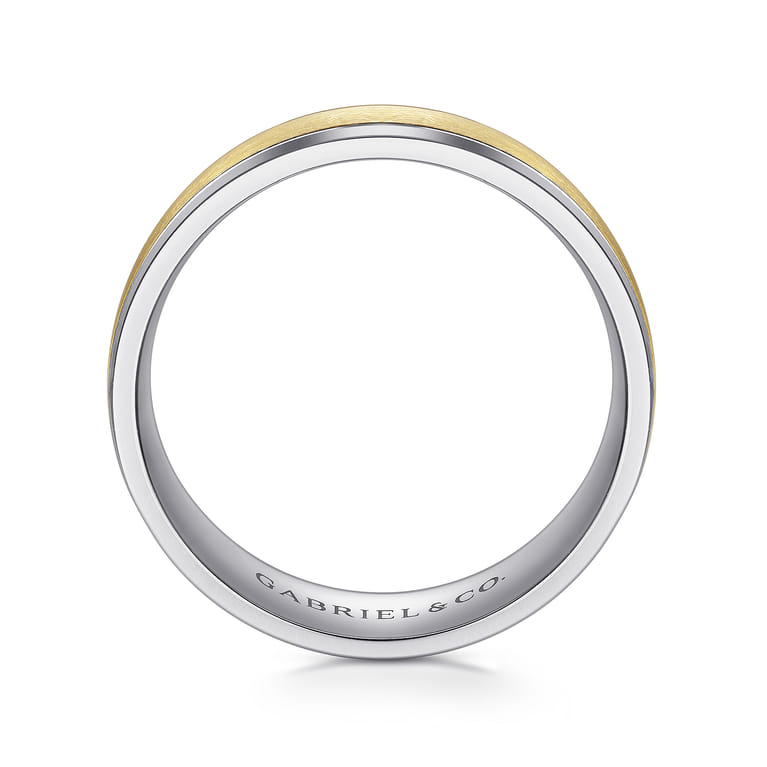 Gabriel - 14K White-Yellow Gold 7mm - Men's Wedding Band in Satin Finish - Shot 2