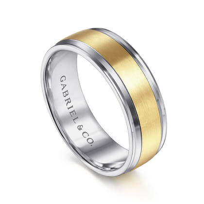 Gabriel - 14K White-Yellow Gold 7mm - Men's Wedding Band in Satin Finish