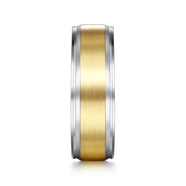 Gabriel - 14K White-Yellow Gold 7mm - Men's Wedding Band in Satin Finish - Shot 4