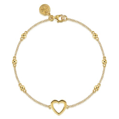 Gabriel  Co Beaded Chain Bracelet Heart 14K Yellow Gold Bujukan