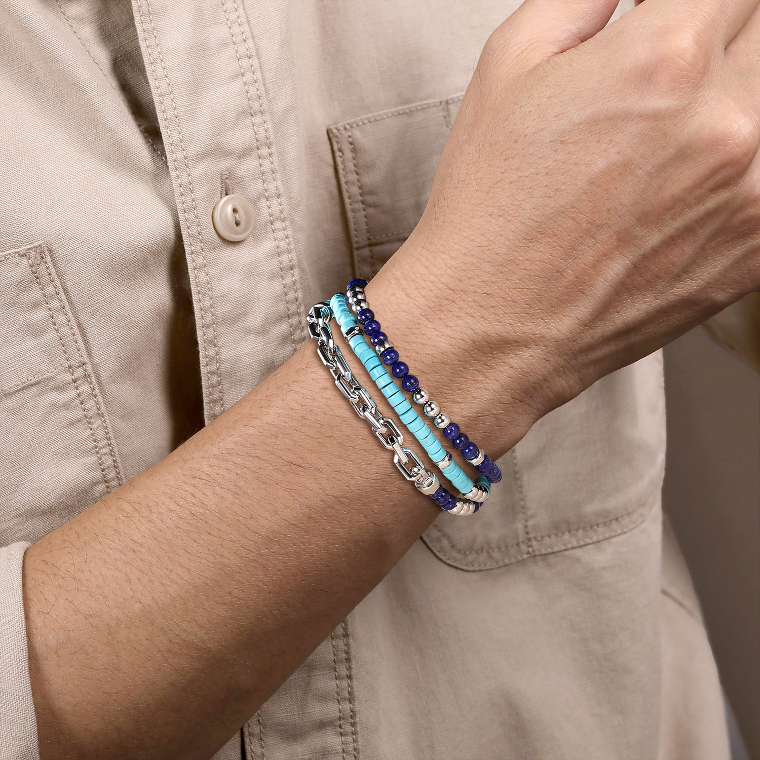 Gabriel Co Beaded Wrap Bracelet and Necklace 925 Sterling Silver