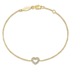 Gabriel  Co Charm Bracelet Heart 14K Yellow Gold Diamond 0.12ct