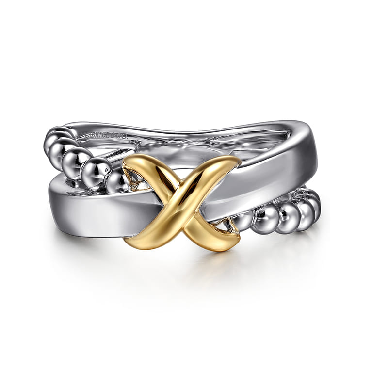 Gabriel  Co Wide Band Criss Cross 14K Yellow Gold and 925 Sterling Silver Bujukan - Shot 1