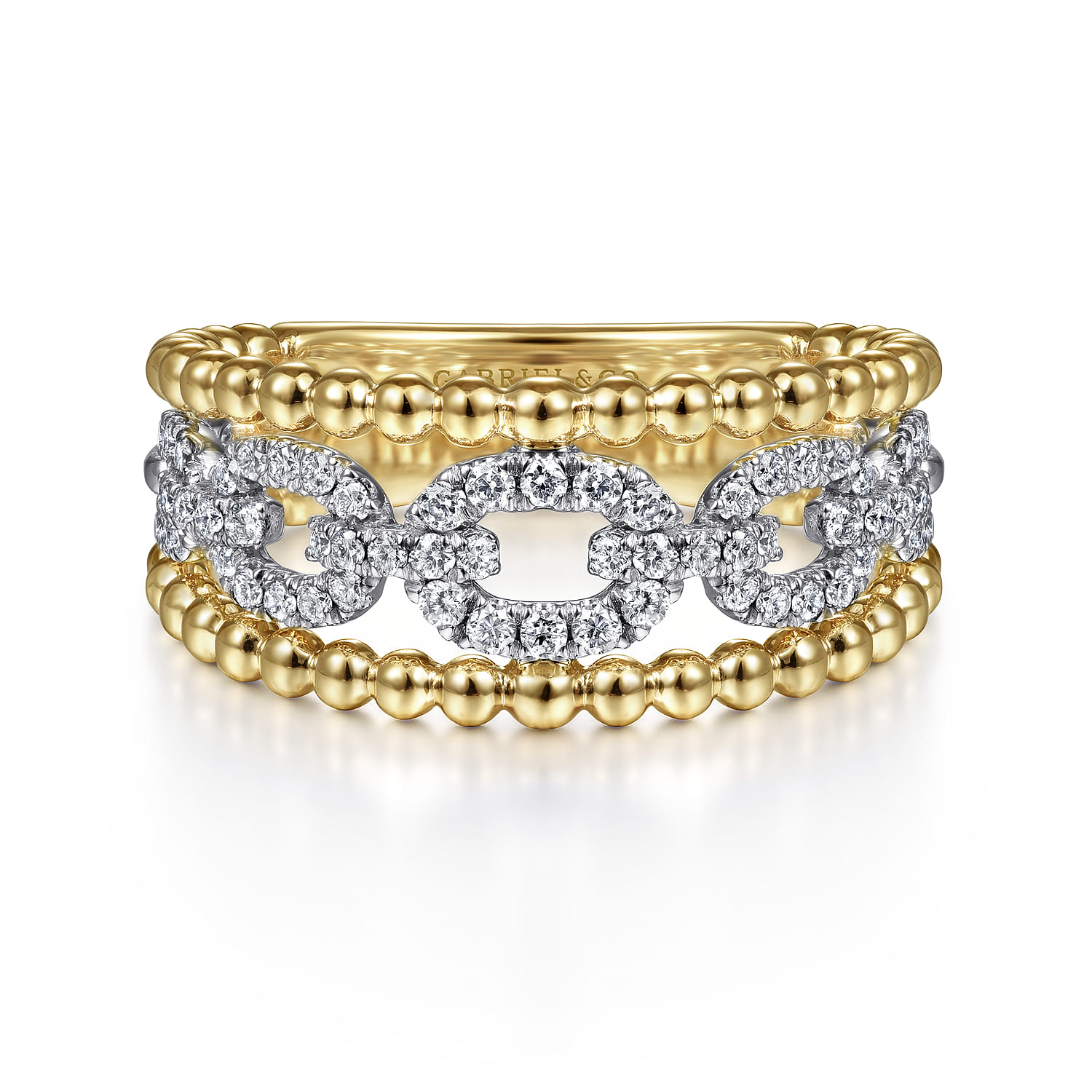 Gabriel  Co Wide Band Easy-Stack Ring 14K White and Yellow Gold Diamond 0.35ct Bujukan