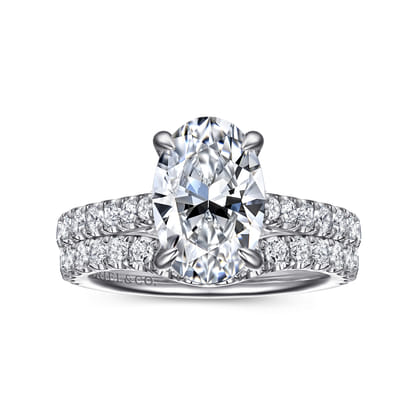 Gaia - 14K White Gold Oval Lotus Diamond Engagement Ring
