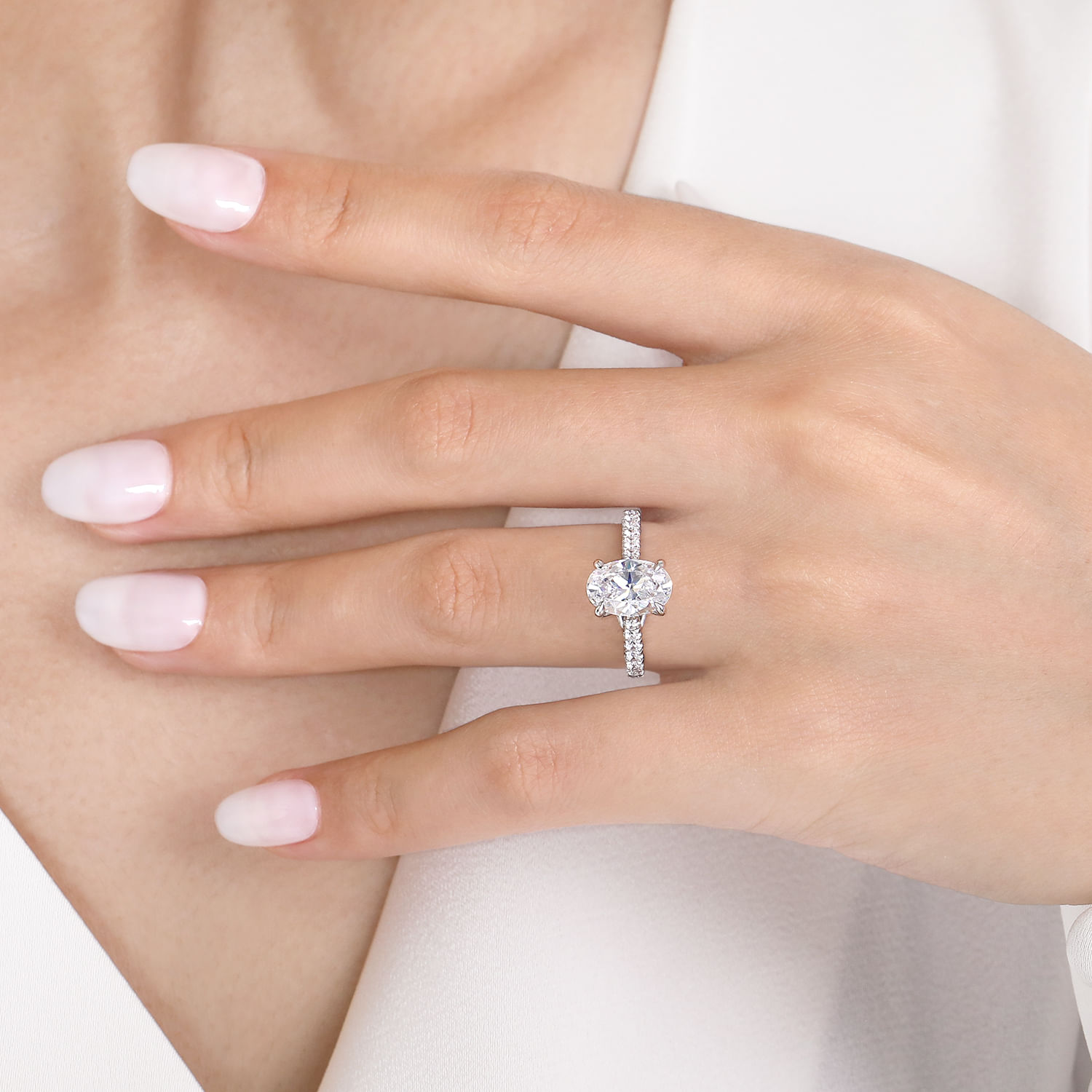 Gaia - 14K White Gold Oval Lotus Diamond Engagement Ring