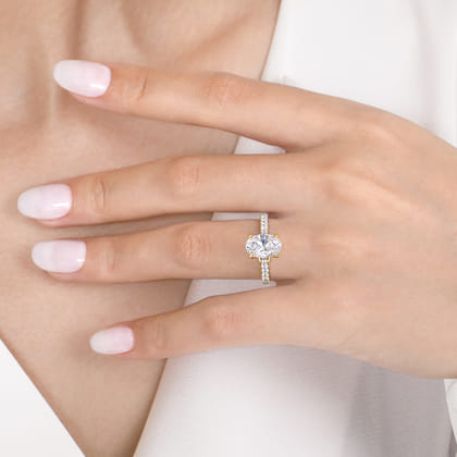 Gaia - 14K Yellow Gold Oval Lotus Diamond Engagement Ring