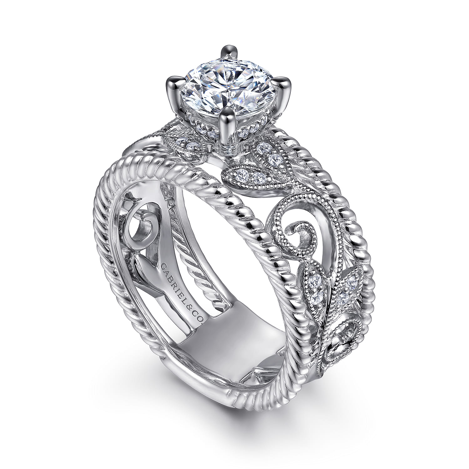 Galia - 14K White Gold Round Diamond Engagement Ring