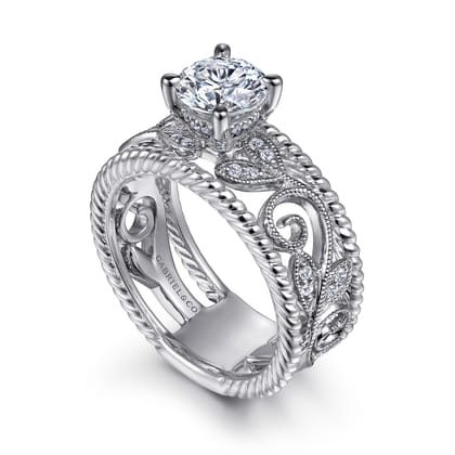 Galia - 14K White Gold Round Diamond Engagement Ring