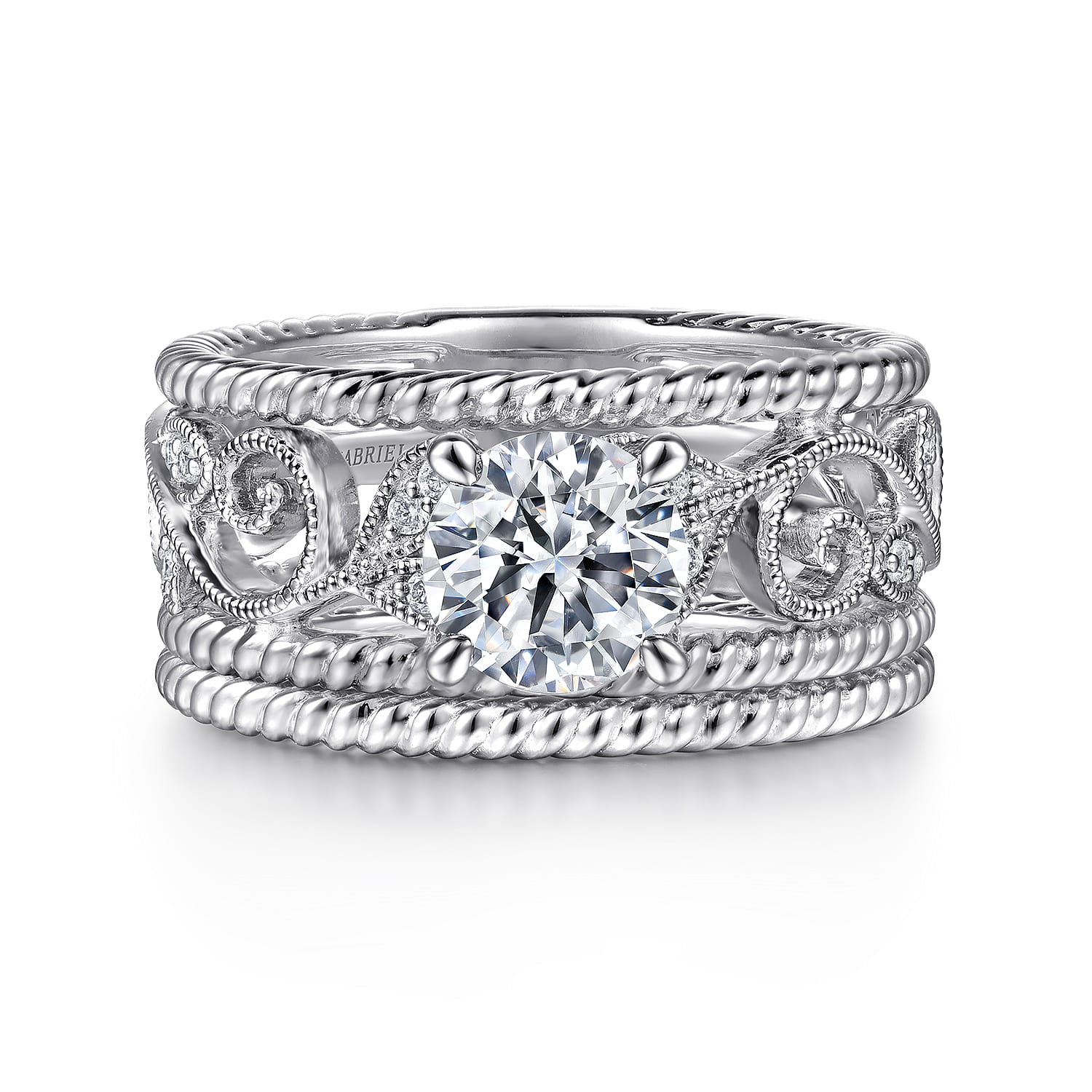 Galia - 14K White Gold Round Diamond Engagement Ring