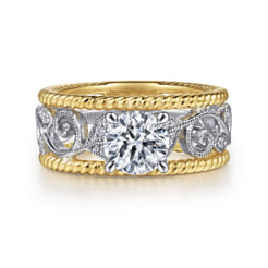 Galia - 14K White-Yellow Gold Round Diamond Engagement Ring