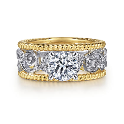 Galia - 14K White-Yellow Gold Round Diamond Engagement Ring