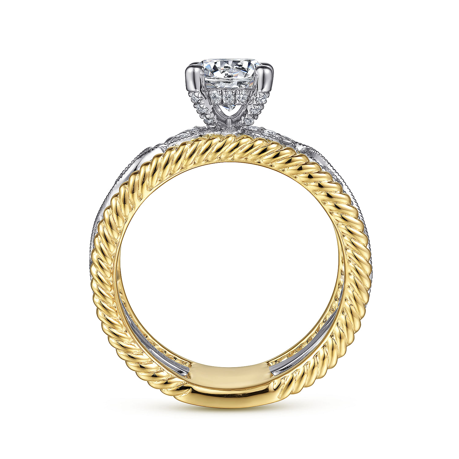 Galia - 14K White-Yellow Gold Round Diamond Engagement Ring - 0.2 ct - Shot 2