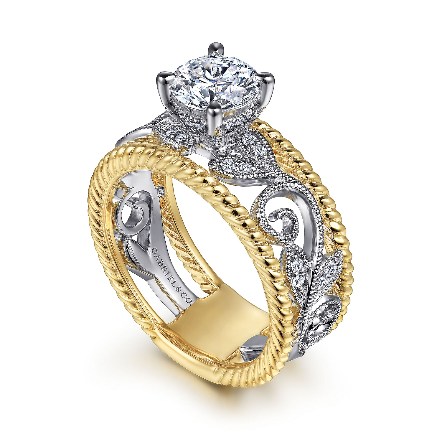 Galia - 14K White-Yellow Gold Round Diamond Engagement Ring - 0.2 ct - Shot 3