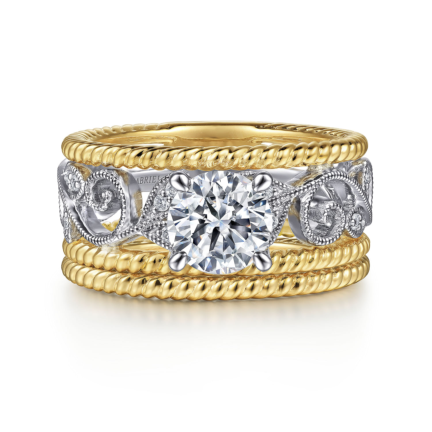 Galia - 14K White-Yellow Gold Round Diamond Engagement Ring - 0.2 ct - Shot 4
