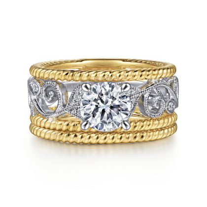 Galia - 14K White-Yellow Gold Round Diamond Engagement Ring