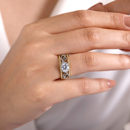 Galia - 14K White-Yellow Gold Round Diamond Engagement Ring