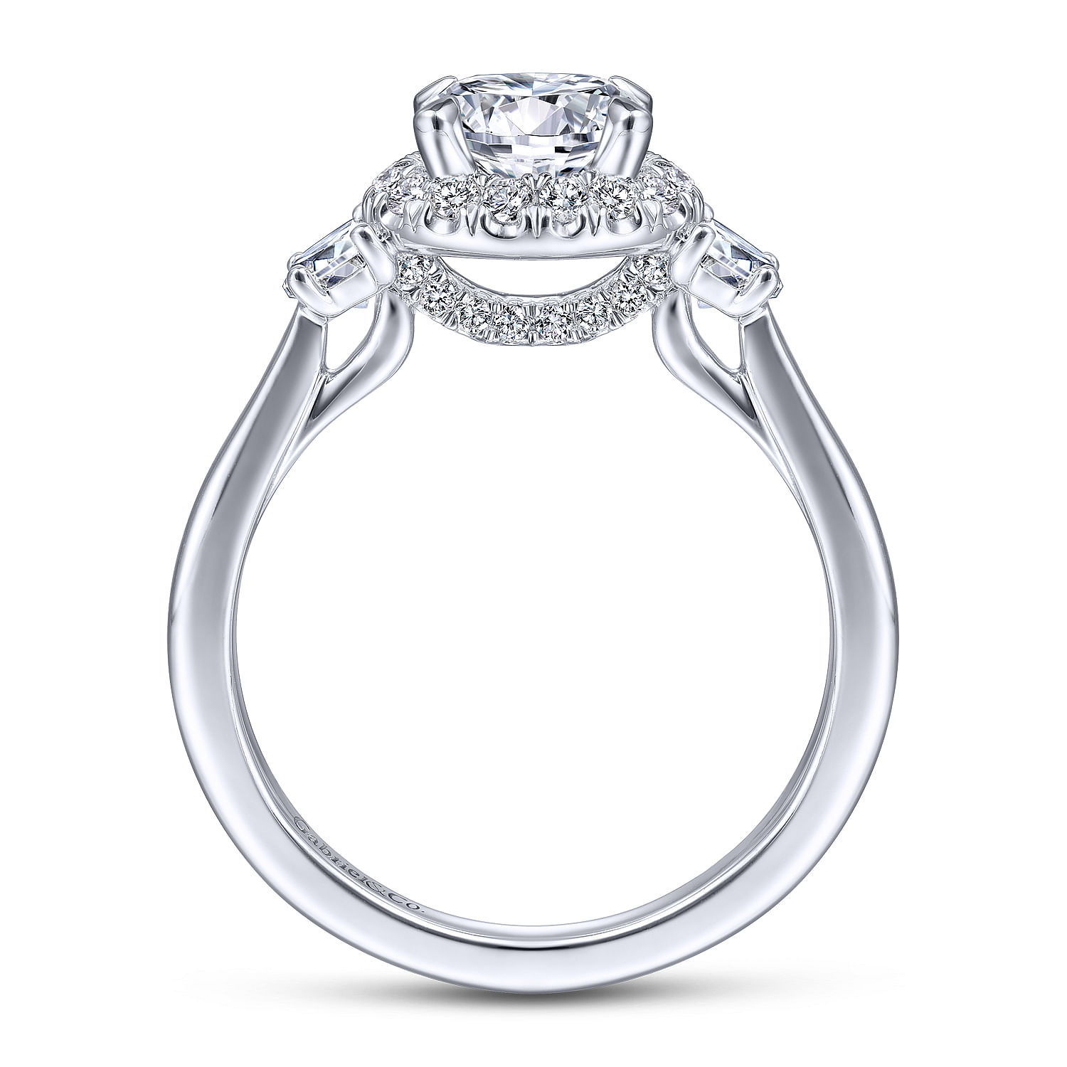 Galilea - 14K White Gold Round 3 Stone Halo Diamond Engagement Ring - 0.57 ct - Shot 2