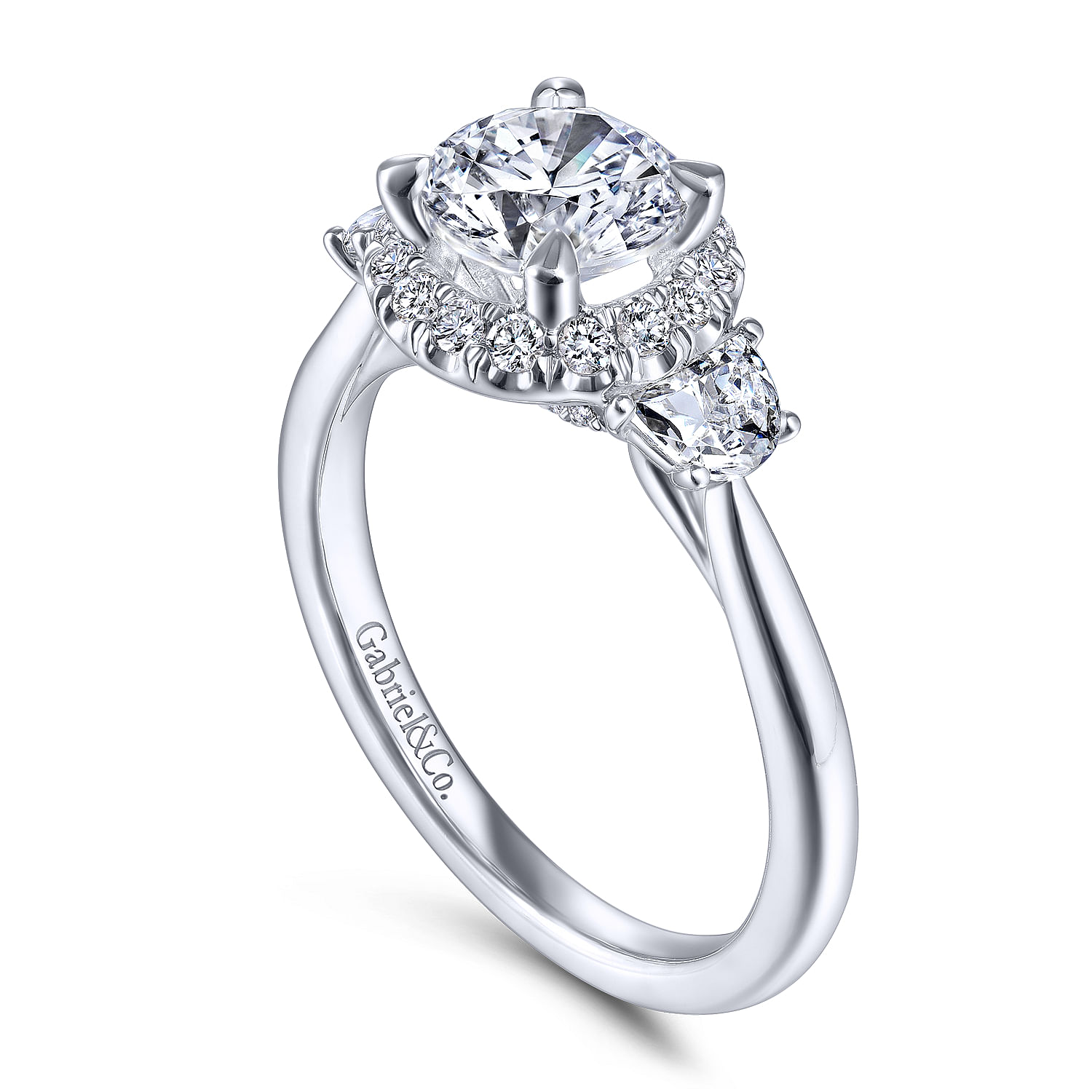 Galilea - 14K White Gold Round 3 Stone Halo Diamond Engagement Ring - 0.57 ct - Shot 3