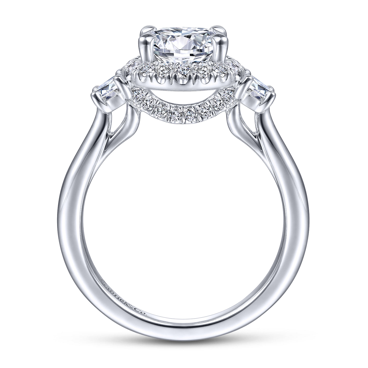 Galilea - 14K White Gold Round 3 Stone Halo Diamond Engagement Ring - 0.58 ct - Shot 2