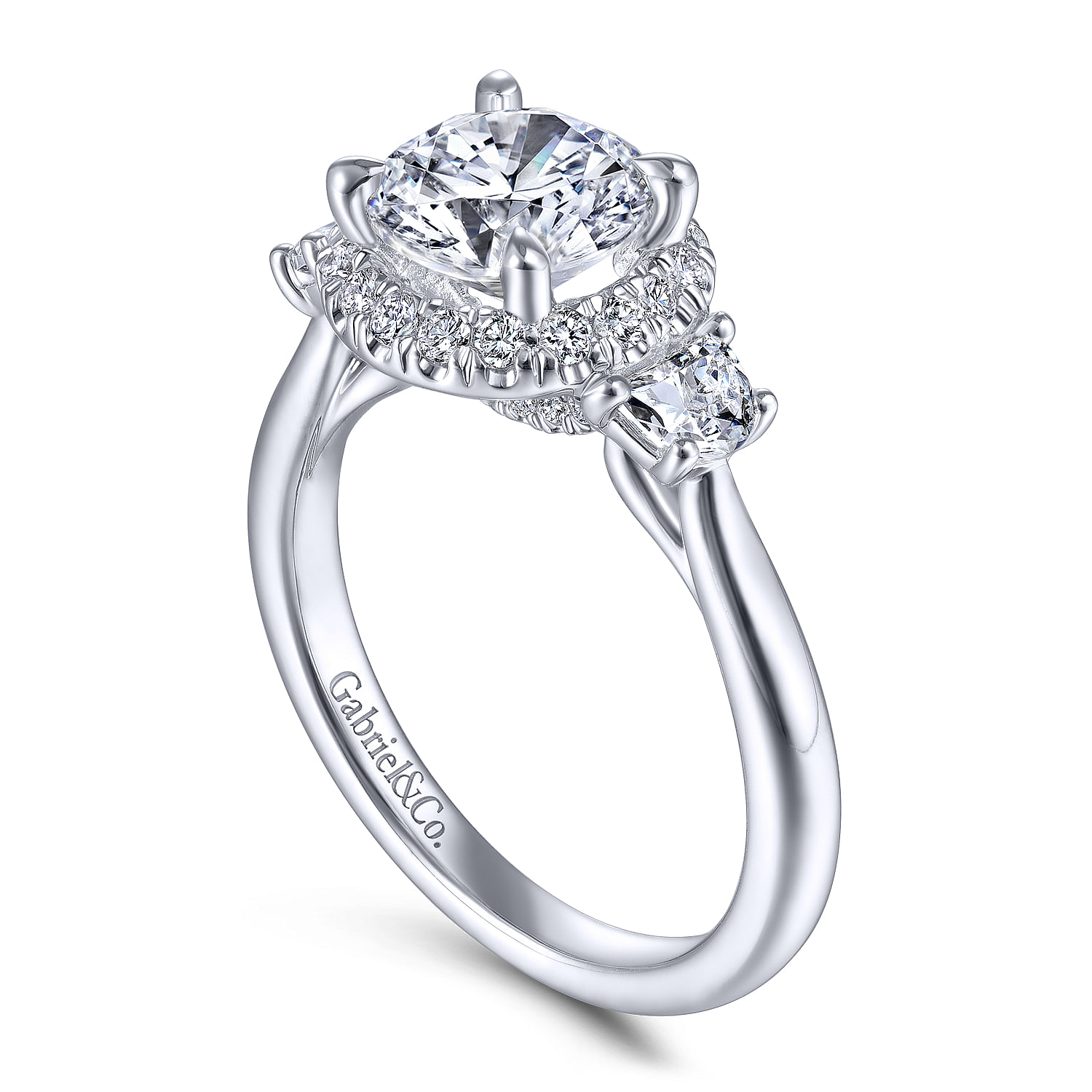 Galilea - 14K White Gold Round 3 Stone Halo Diamond Engagement Ring - 0.58 ct - Shot 3
