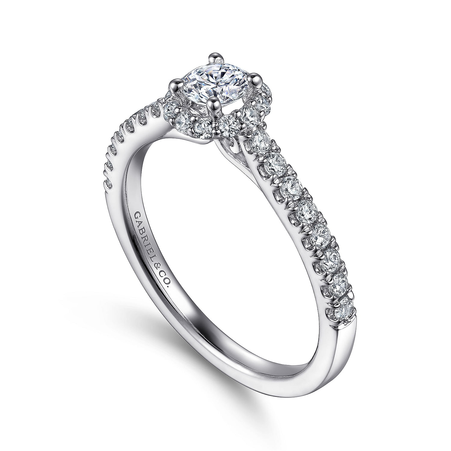 Galina - 14K White Gold Round Halo Diamond Engagement Ring - 0.36 ct - Shot 3