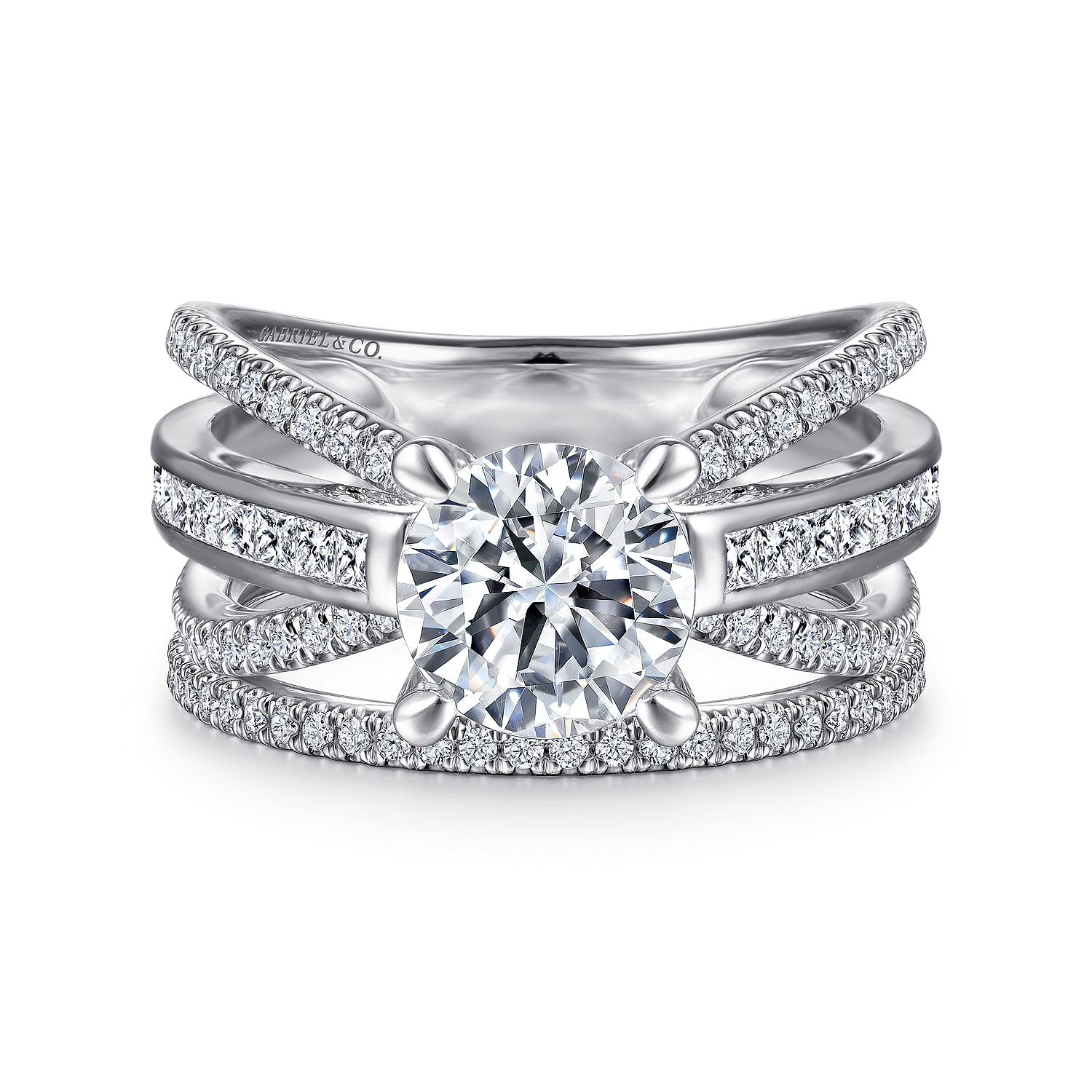 Galit - 14K White Gold Split Shank Round Diamond Channel Set Engagement Ring