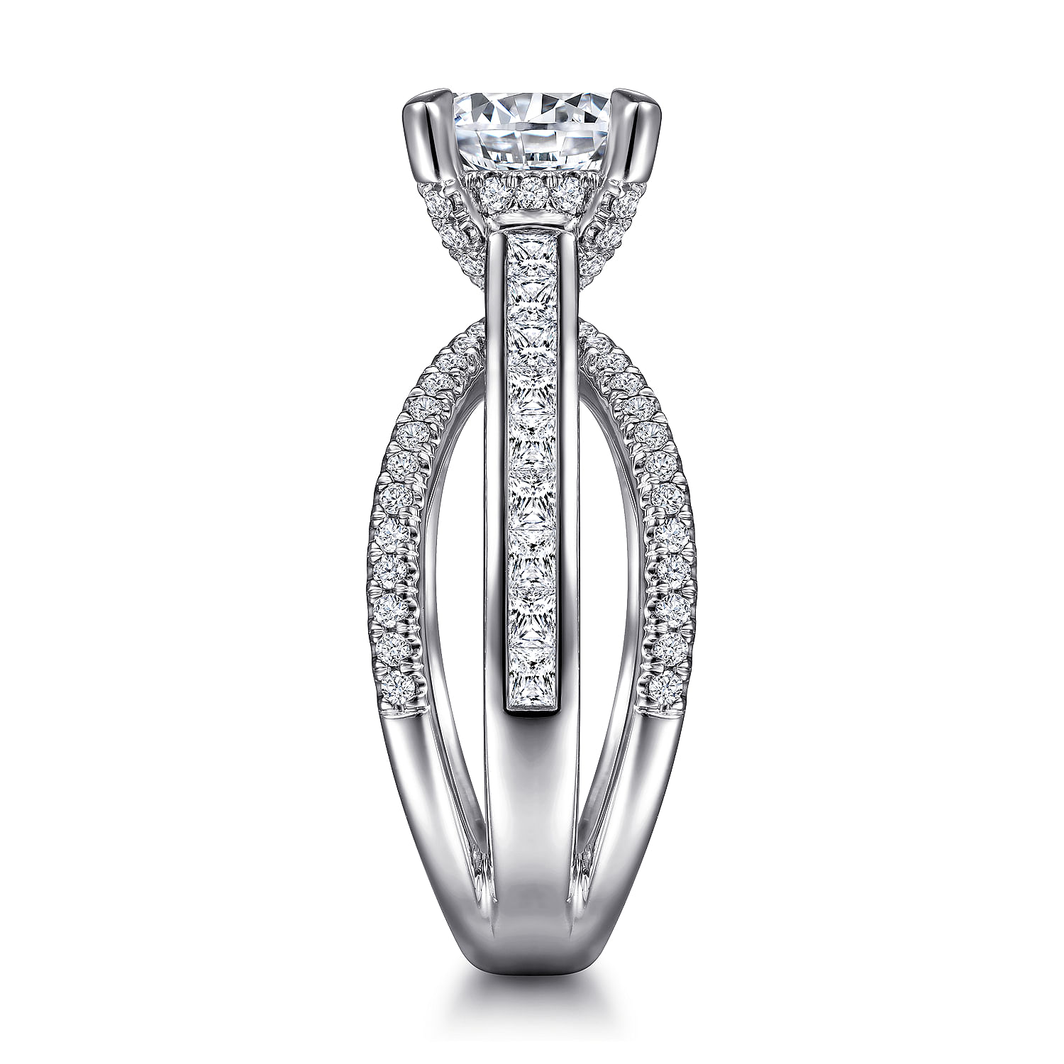Galit - 14K White Gold Split Shank Round Diamond Channel Set Engagement Ring