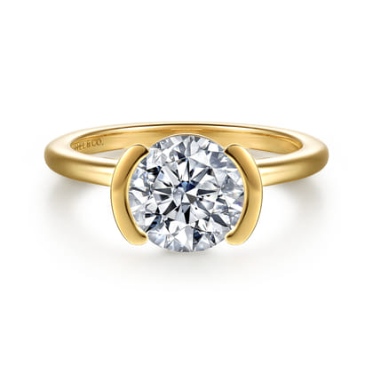Gavin - 14K Yellow Gold Half Bezel Round Solitaire Diamond Engagement Ring