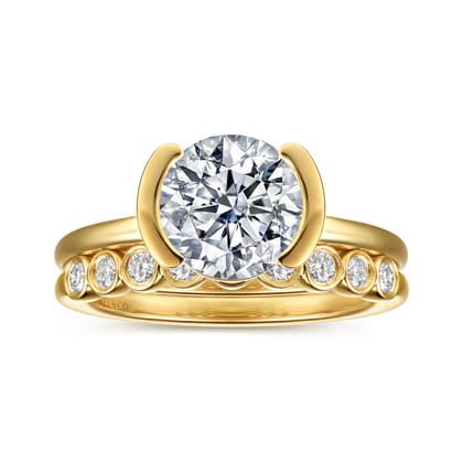 Gavin - 14K Yellow Gold Half Bezel Round Solitaire Diamond Engagement Ring