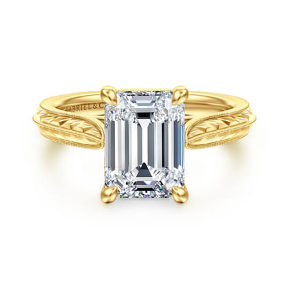 Gaze - Vintage Inspired 14K Yellow Gold Emerald Cut Solitaire Diamond Engagement Ring