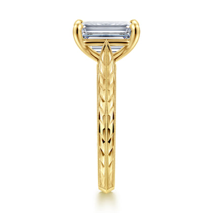 Gaze - Vintage Inspired 14K Yellow Gold Emerald Cut Solitaire Diamond Engagement Ring