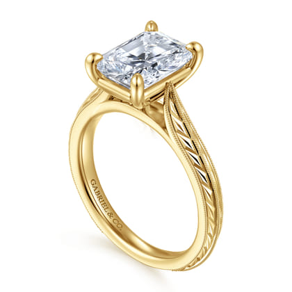 Gaze - Vintage Inspired 14K Yellow Gold Radiant Cut Solitaire Diamond Engagement Ring