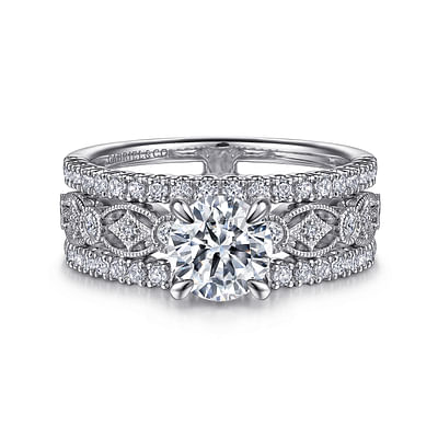 Gemma - 14K White Gold Wide Band Round Diamond Engagement Ring