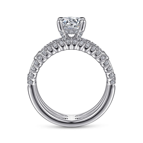 Gemma - 14K White Gold Wide Band Round Diamond Engagement Ring - 0.58 ct - Shot 2
