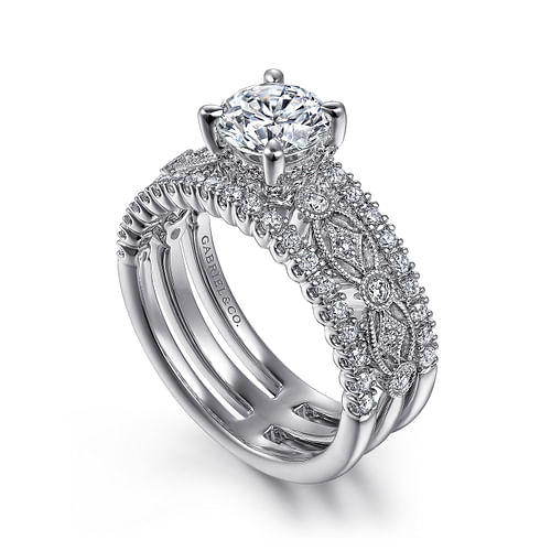 Gemma - 14K White Gold Wide Band Round Diamond Engagement Ring - 0.58 ct - Shot 3