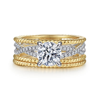 Gene - 14K White-Yellow Gold Round Diamond Engagement Ring