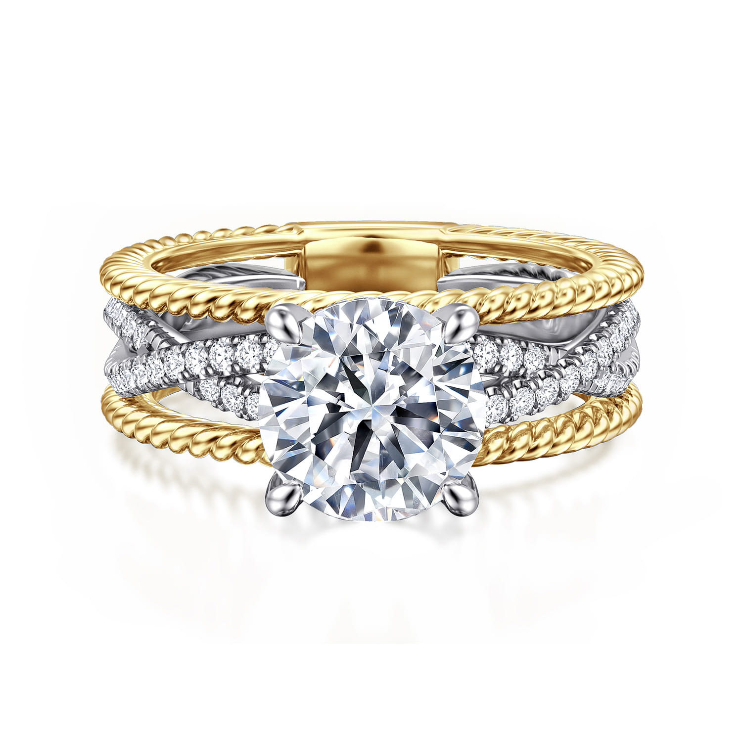 Gene - 14K White-Yellow Gold Round Diamond Engagement Ring