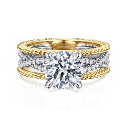 Gene - 14K White-Yellow Gold Round Diamond Engagement Ring